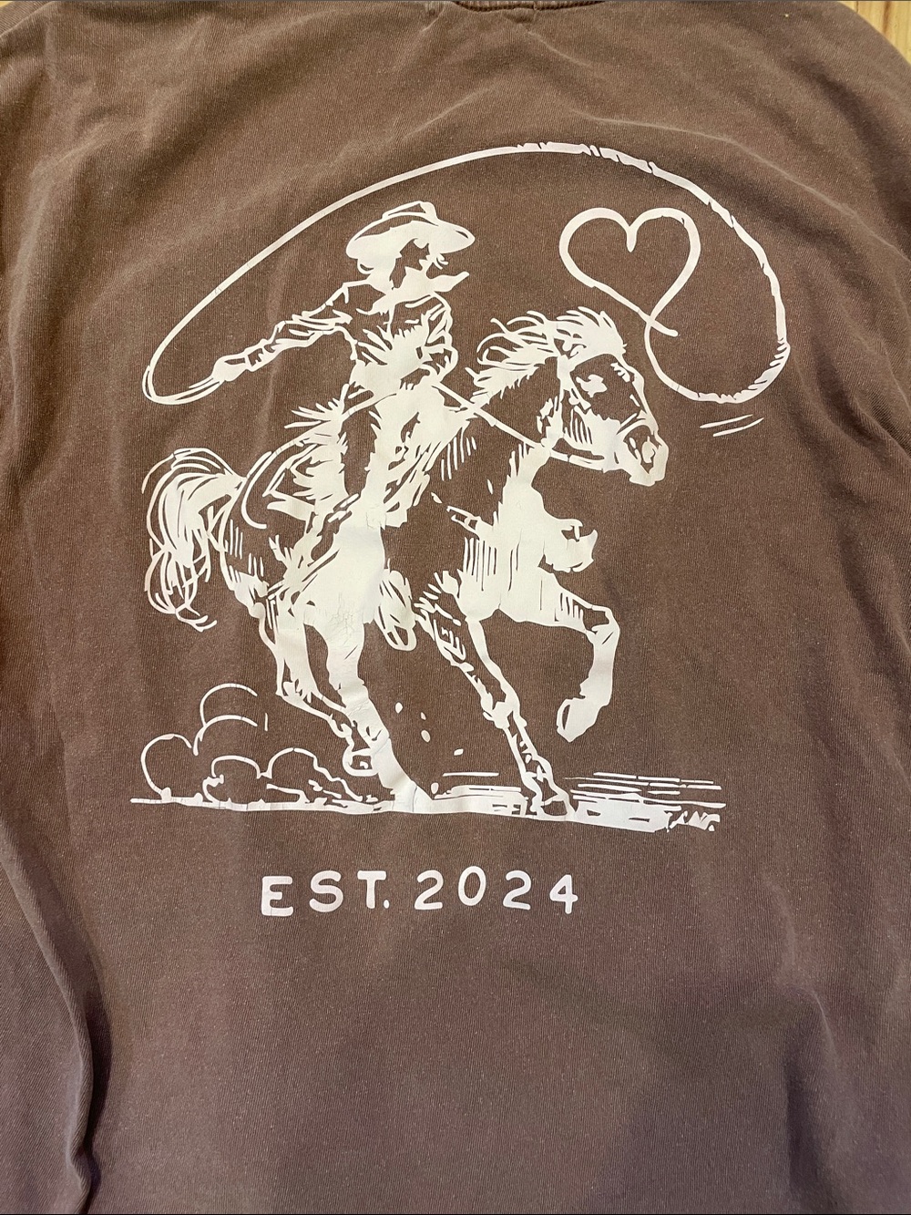 Carly Jean Los Angeles Brown Long Sleeve Tee with White Cowboy Graphic